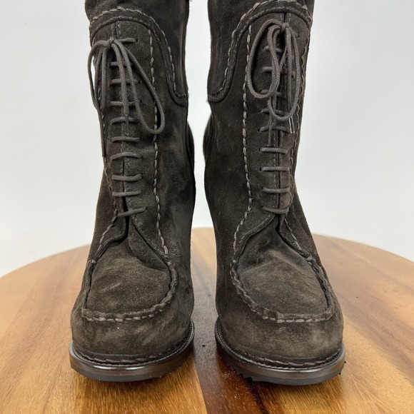 Womens Prada Brown Suede Lace Up Block Heel Platform Tall Boots Size EU 38.5 - Picture 5 of 14